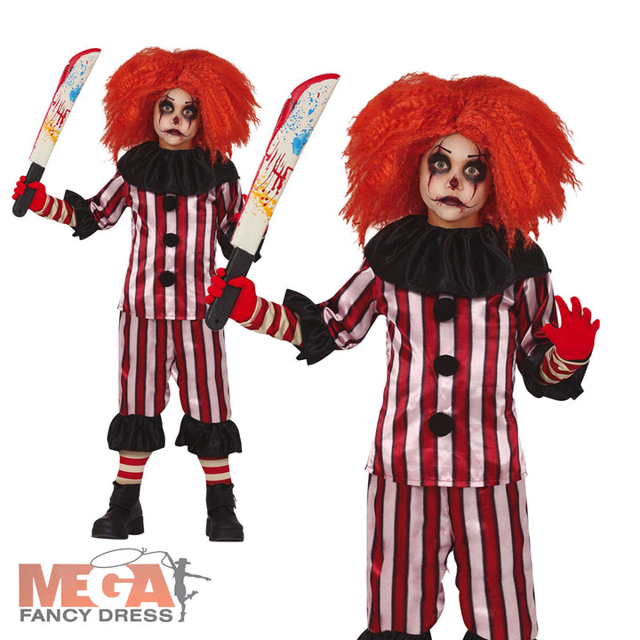 Scary Vintage Clown Boys Halloween Fancy Dress Costume