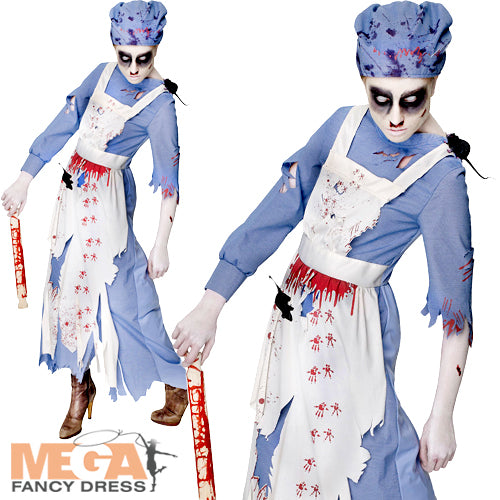 Ladies Halloween Horror Zombie Victorian Maid Costume