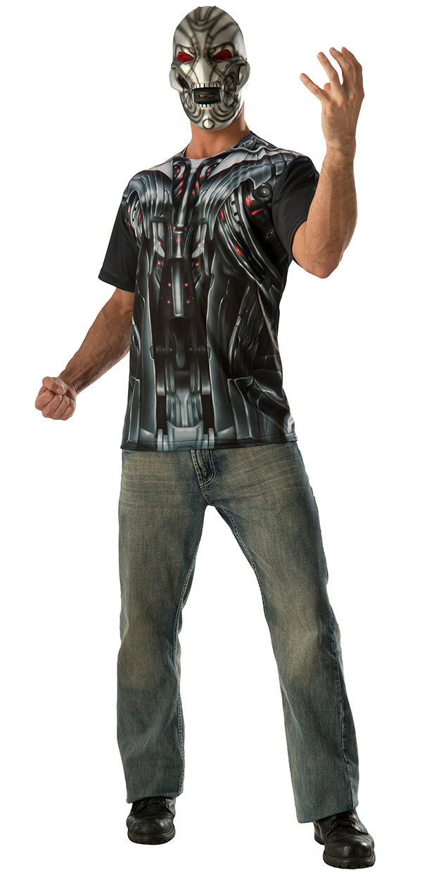 Men's Ultron Superhero Villain Avengers T-Shirt + Mask Costume