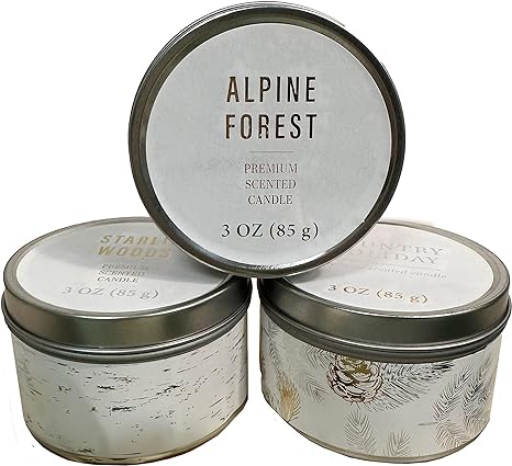 3 Pack Gold Leaves Christmas Scented Candles Alpine Forest