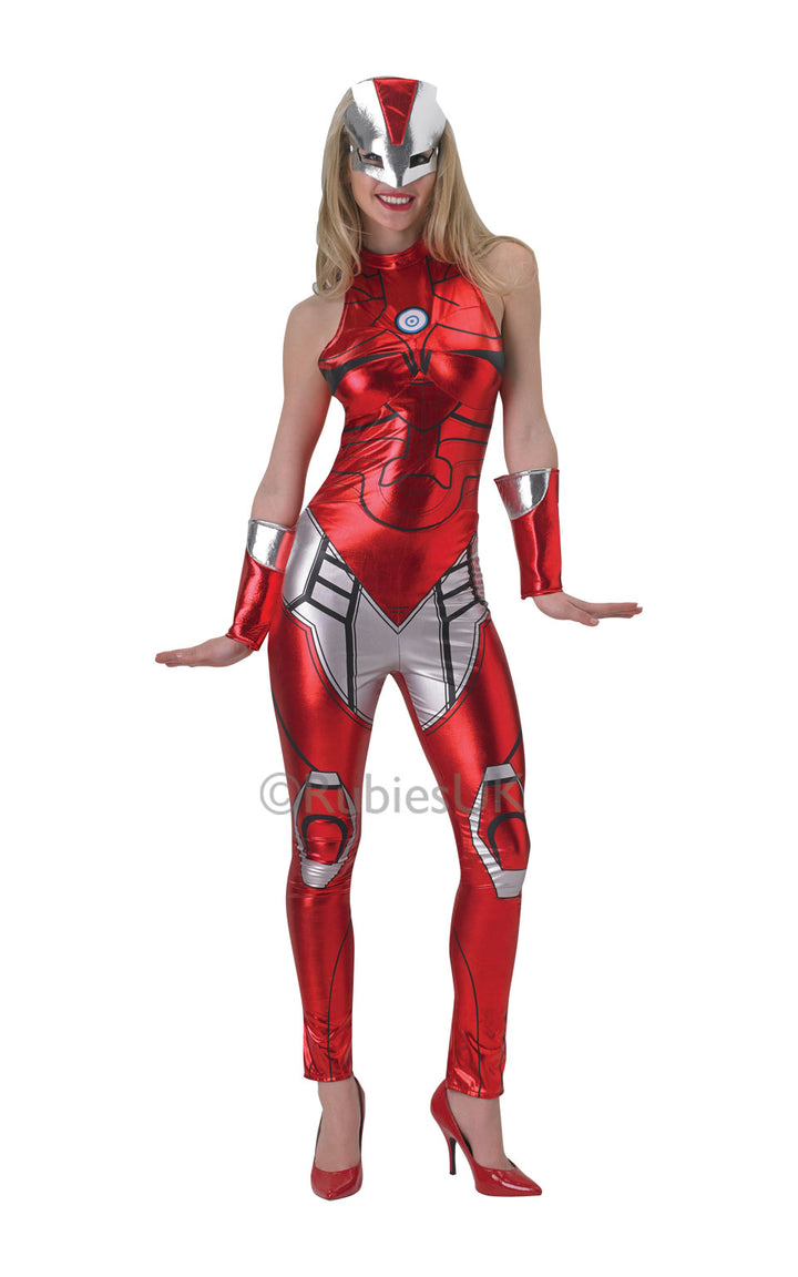 Ladies Superhero Rescue + Mask Fancy Dress Iron Man The Avengers Costume