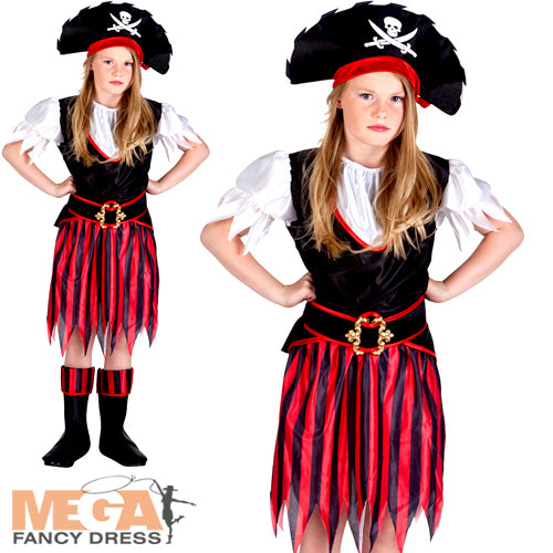 Girls Pirate Captain Caribbean Buccaneer Book Day Fancy Dress Costume