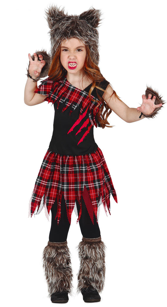 Girls Werewolf Fancy Dress Scary Wolf Halloween Costume