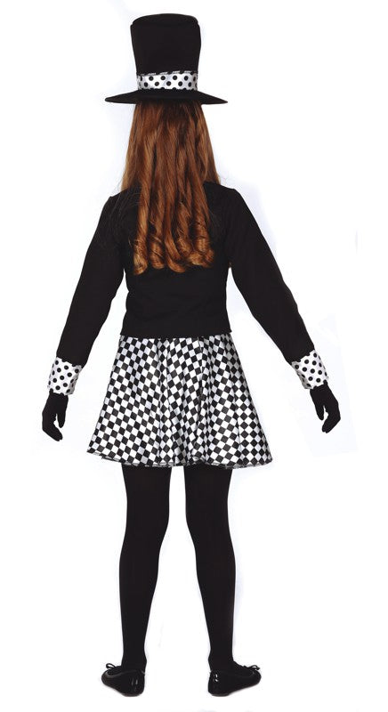 Girls Dark Wonderland Fairy Tale Crazy Hatter Fancy Dress Halloween Costume