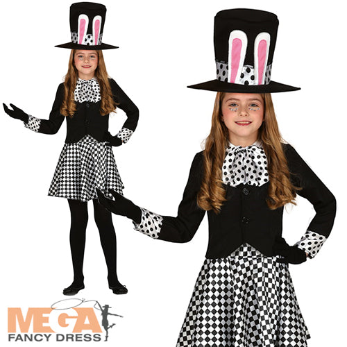 Girls Dark Wonderland Fairy Tale Crazy Hatter Fancy Dress Halloween Costume