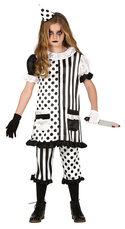 Girls Pierrot Clown Mime Horror Circus Halloween Costume