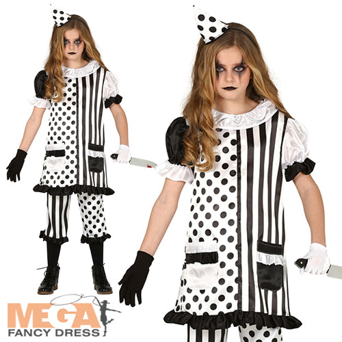 Girls Pierrot Clown Mime Horror Circus Halloween Costume