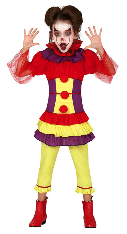 Girls Vintage Clown Circus Joker Halloween Fancy Dress Costume