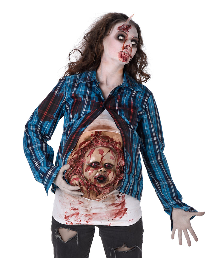 Terrifying Deluxe Pregnant Zombie Baby Face Ladies Costume