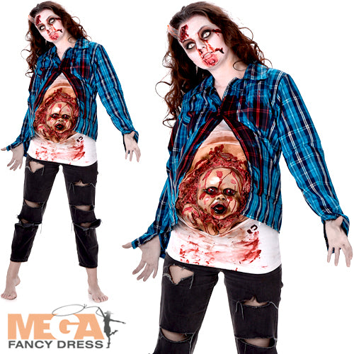 Terrifying Deluxe Pregnant Zombie Baby Face Ladies Costume