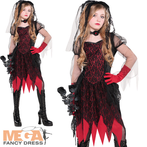 Girls Zombie Bride Halloween Deadly Wedding Costume