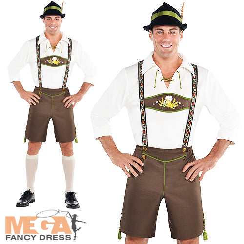 Men's German Bavarian Oktoberfest Lederhosen + Hat Fancy Dress Costume