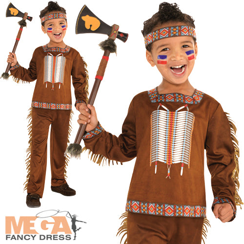 Boys Native American Wild Western Red Indian Fancy Dress Costume