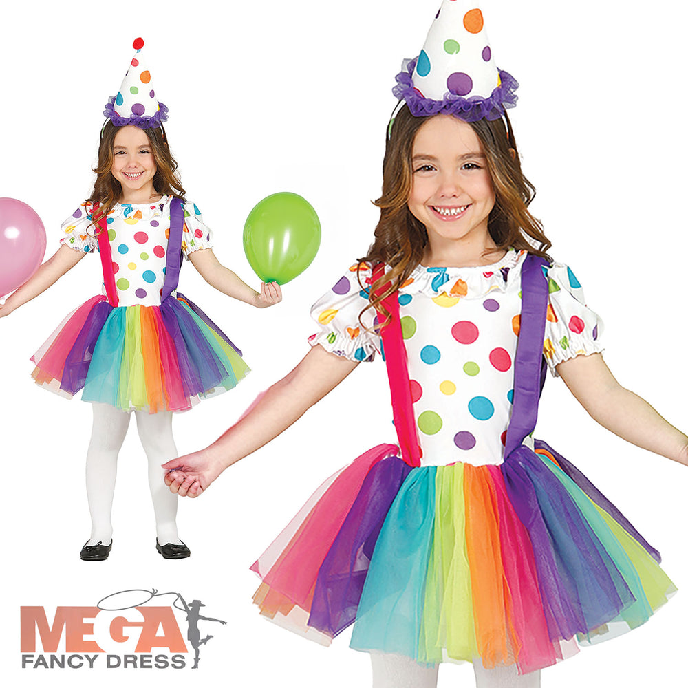 Girls Big Top Colourful Clown Fancy Dress Costume
