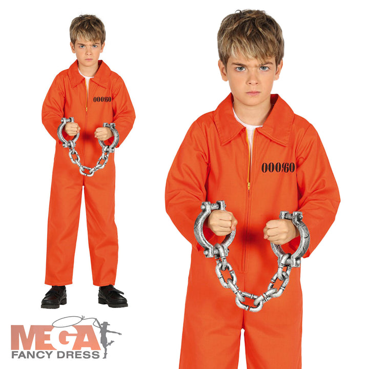 Kids Orange Convict Fancy Dress Costume