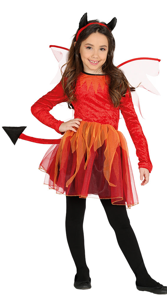 Girls Fire Devil Hell Halloween Horror Costume + Wings