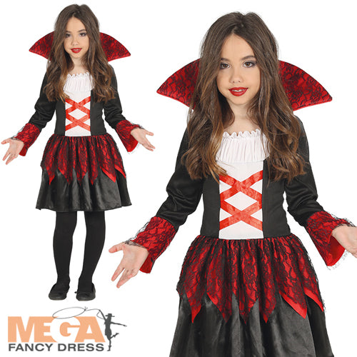 Girls Vampire Baroness Gothic Halloween Vampiress Costume
