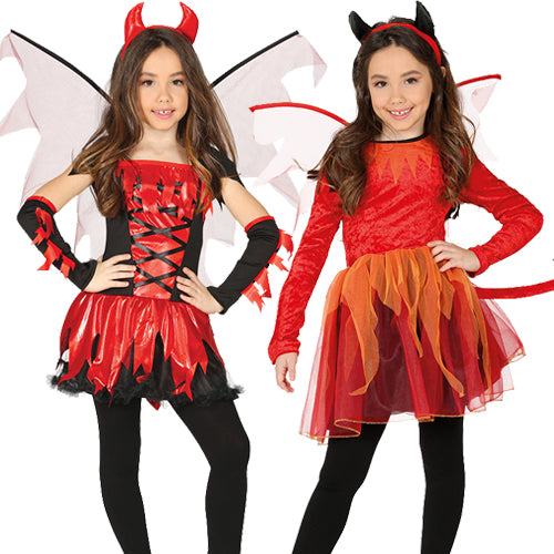 Girls Fire Devil Hell Halloween Horror Costume + Wings