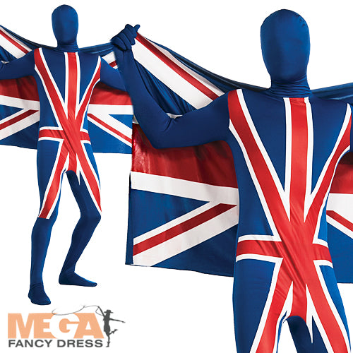 Adults 2nd Skin Union Jack Lycra Bodysuit Costume