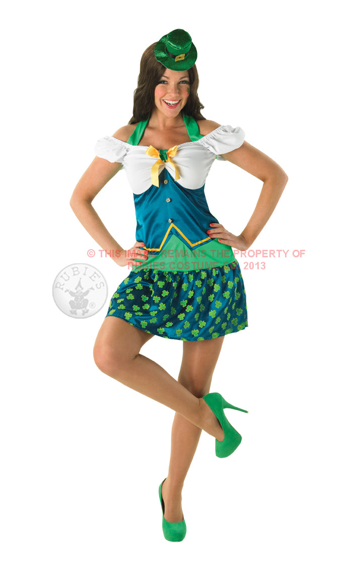 Ladies Miss Leprechaun Fancy Dress Irish St Patrick's Day Costume + Hat