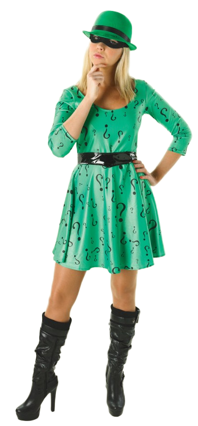 Ladies Classic Riddler Fancy Dress Batman Comic Villain Halloween Costume