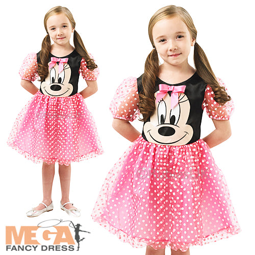 Girls Pink Puffball Minnie Mouse Disney Fancy Dress Costume