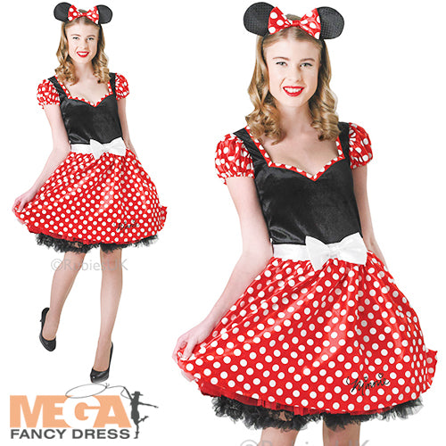 Ladies Minnie Mouse + Ears Fancy Dress Disney Character Costume
