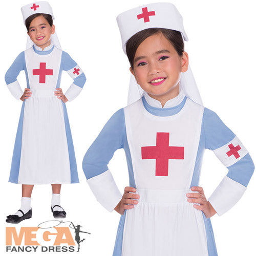 Girls Vintage Nurse WW1 Hospital Uniform World Book Day Costume