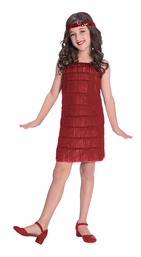 Girls 20s Red Flapper 1920s Charleston Gatsby Fancy Dress Costume
