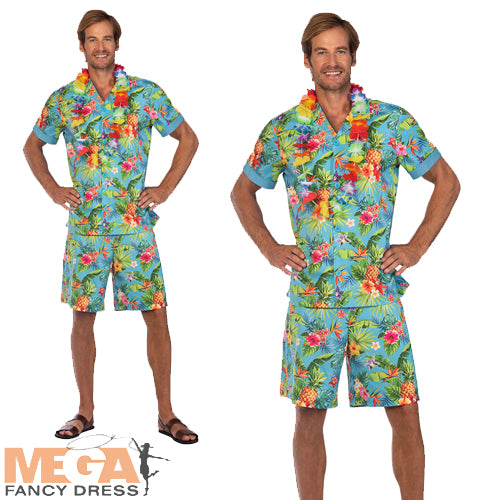 Mens Blue Hawaiian Tropical Shirt Costume