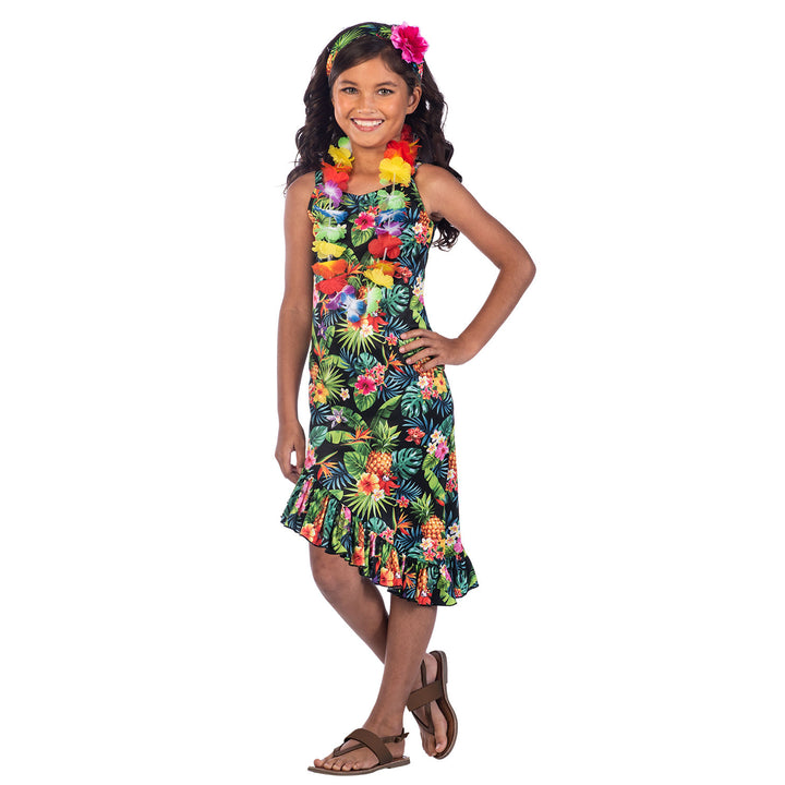 Girls Black Hawaii Dress Tropical Costume