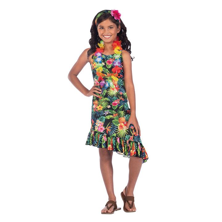 Girls Black Hawaii Dress Tropical Costume