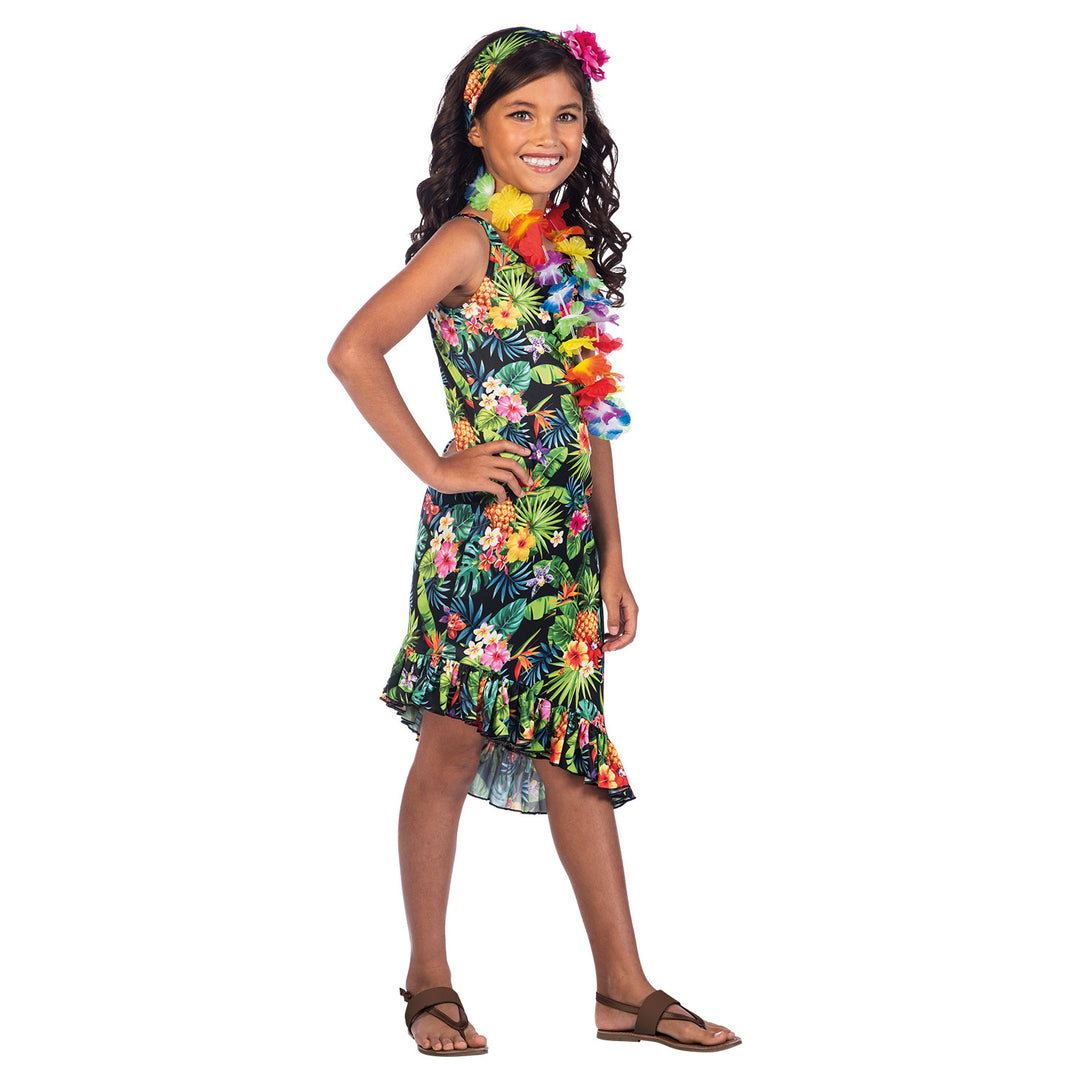 Girls Black Hawaii Dress Tropical Costume