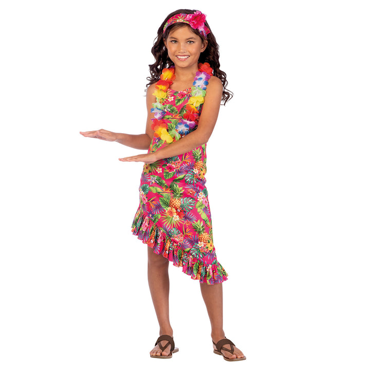 Girls Pink Hawaii Hula Hawaiian Dress Costume