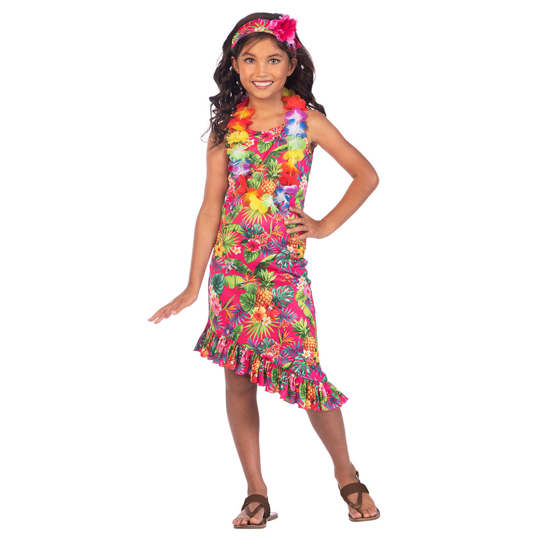 Girls Pink Hawaii Hula Hawaiian Dress Costume