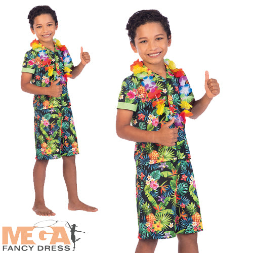 Boys Black Hawaii Hula Hawaiian Set Costume