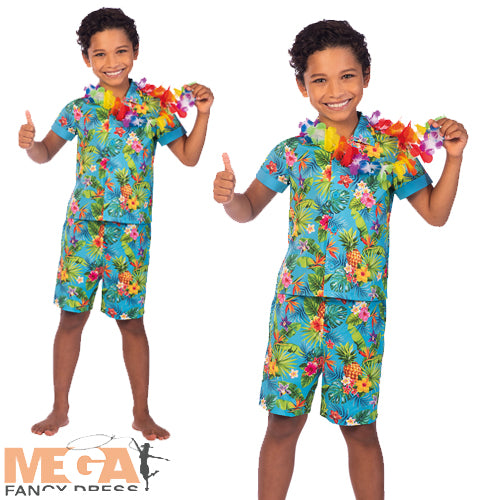 Boys Blue Hawaii Hula Hawaiian Set Costume