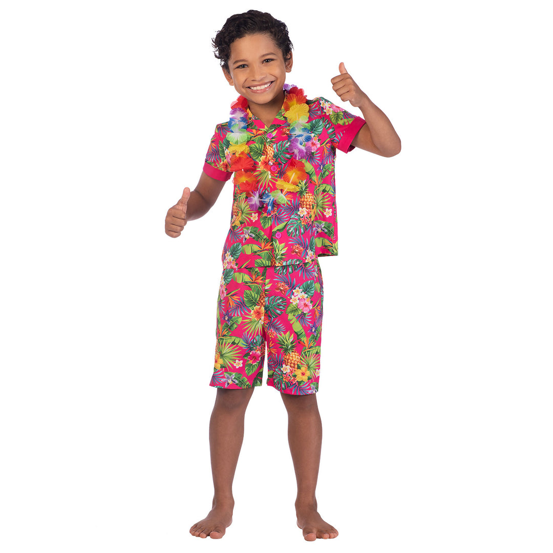 Boys Pink Hawaii Hula Hawaiian Set Costume