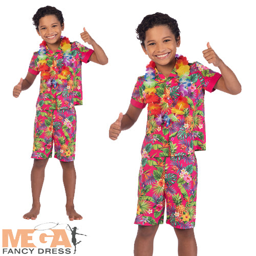 Boys Pink Hawaii Hula Hawaiian Set Costume