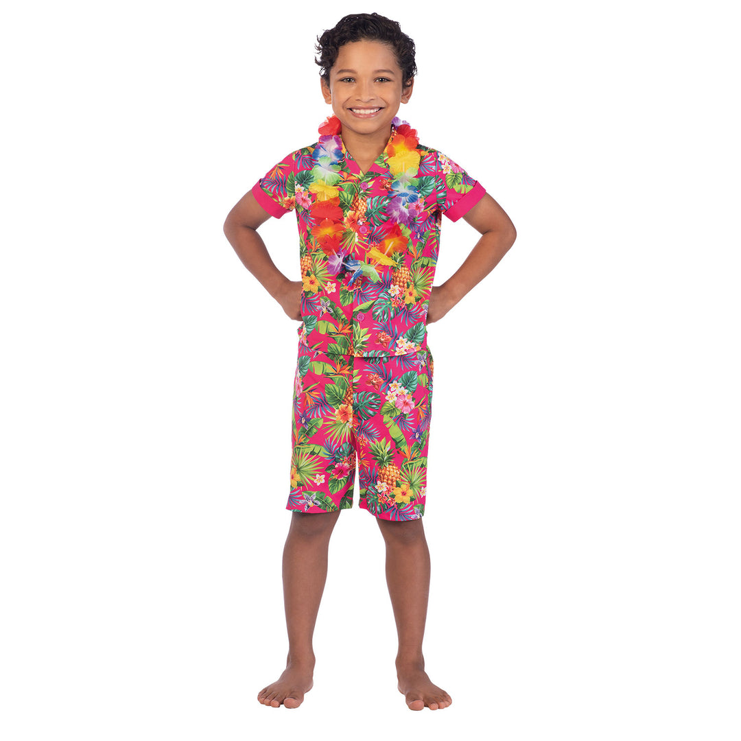 Boys Pink Hawaii Hula Hawaiian Set Costume