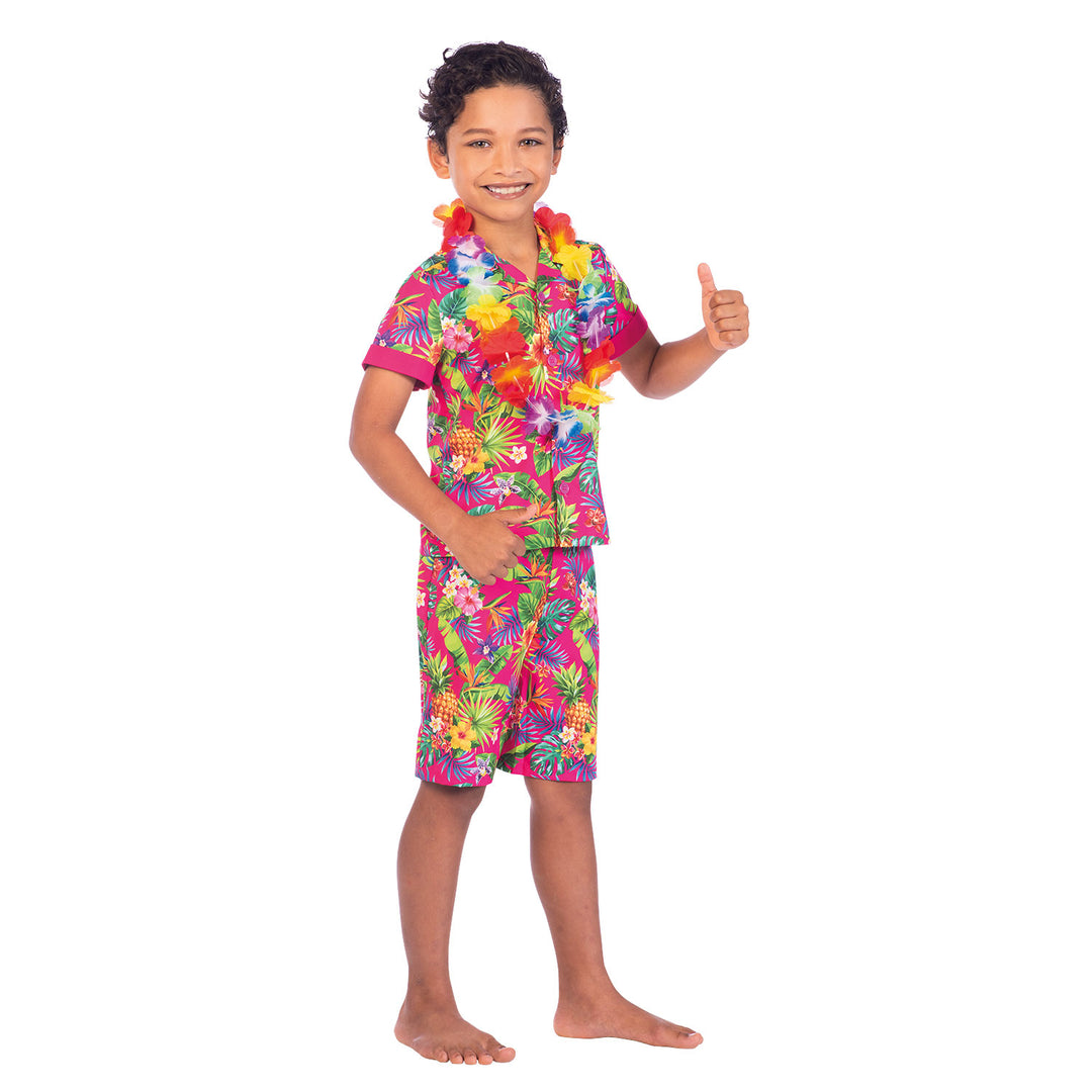 Boys Pink Hawaii Hula Hawaiian Set Costume