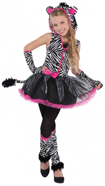 Girls Sassy Stripes Zebra Halloween Fancy Dress Costume