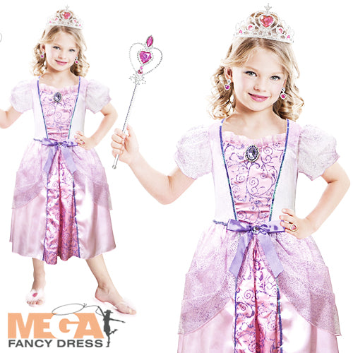 Girls Pink Princess + Tiara Fairy Tale World Book Day Costume