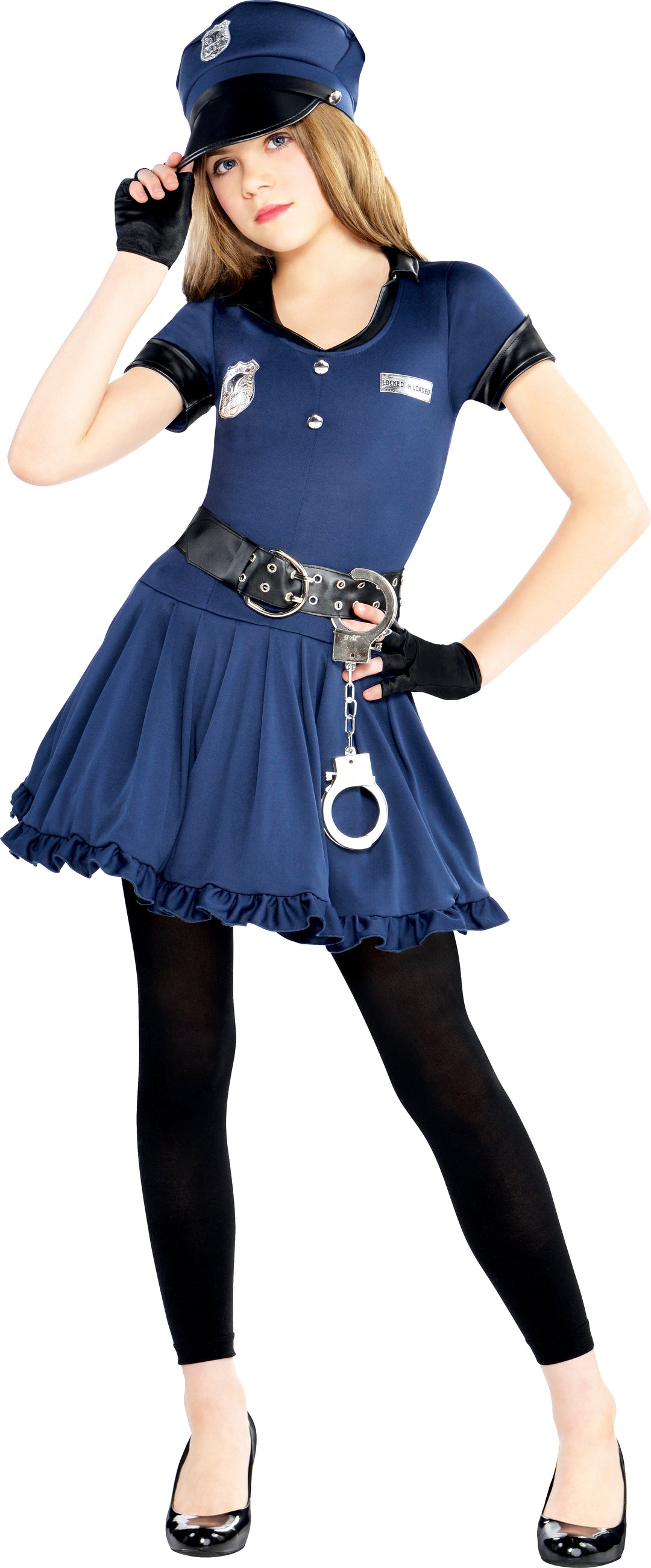 Girls Police Officer + Hat Fancy Dress US Cop Uniform Costume