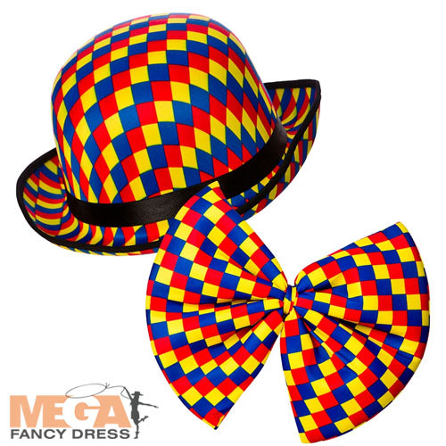 Clown Bowler Hat & Bow Tie Circus Costume Accessory