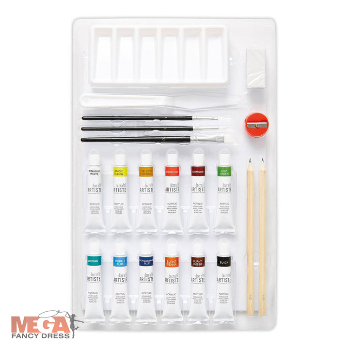 Acrylic Paint Starter Set with Brushes Assorted Colours Artist Gift