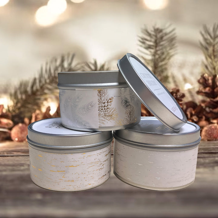3 Pack Gold Leaves Christmas Scented Candles Alpine Forest