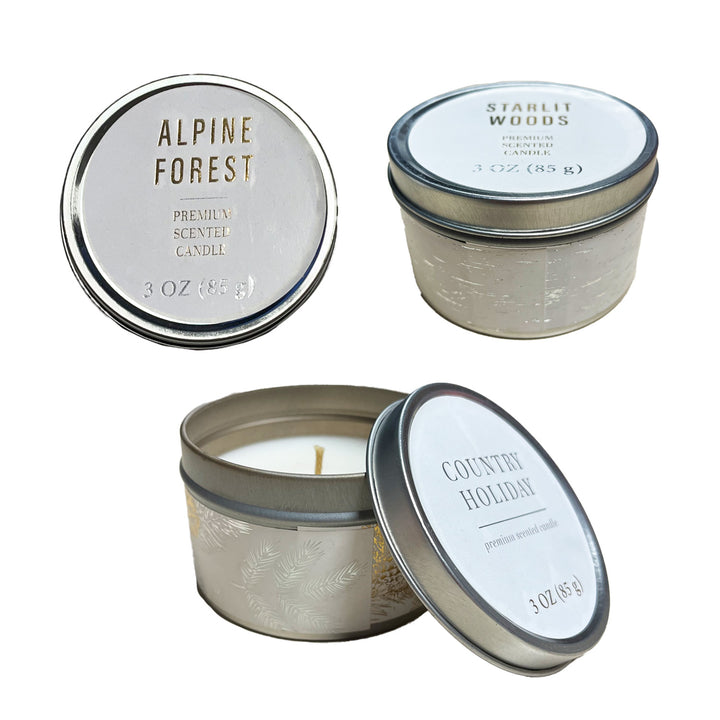 3 Pack Gold Leaves Christmas Scented Candles Alpine Forest
