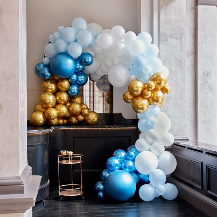 Luxe Blue & Gold Balloon Arch Kit Elegant Party Decor