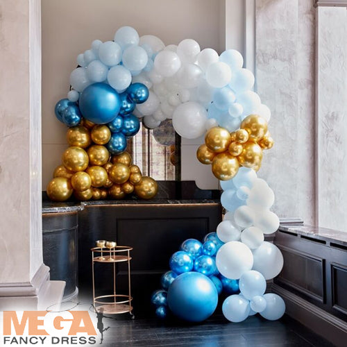 Luxe Blue & Gold Balloon Arch Kit Elegant Party Decor